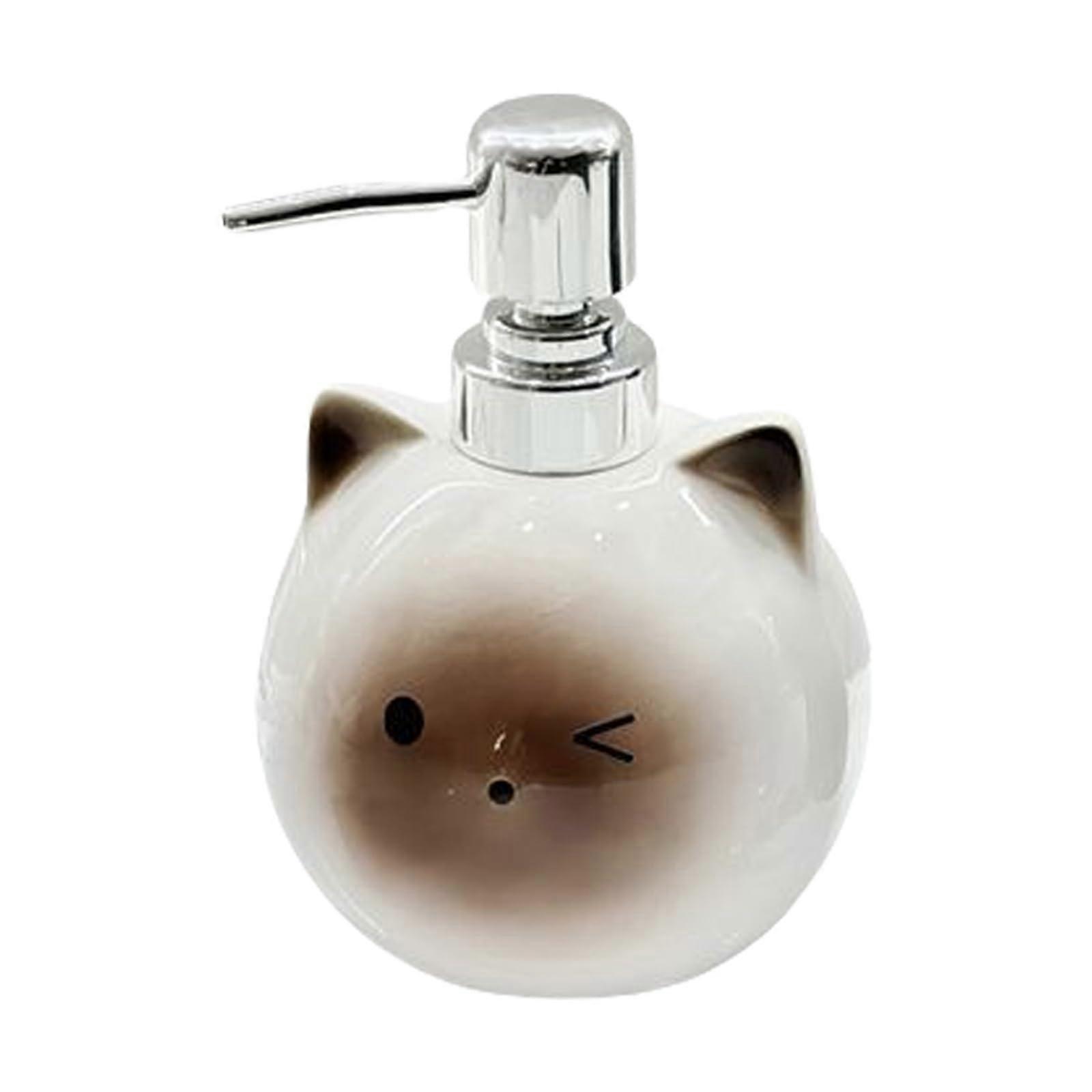 Cute Siamese Cat Soap Dispenser Ceramic Lotion Pump for Bathroom or Kitchen Decor