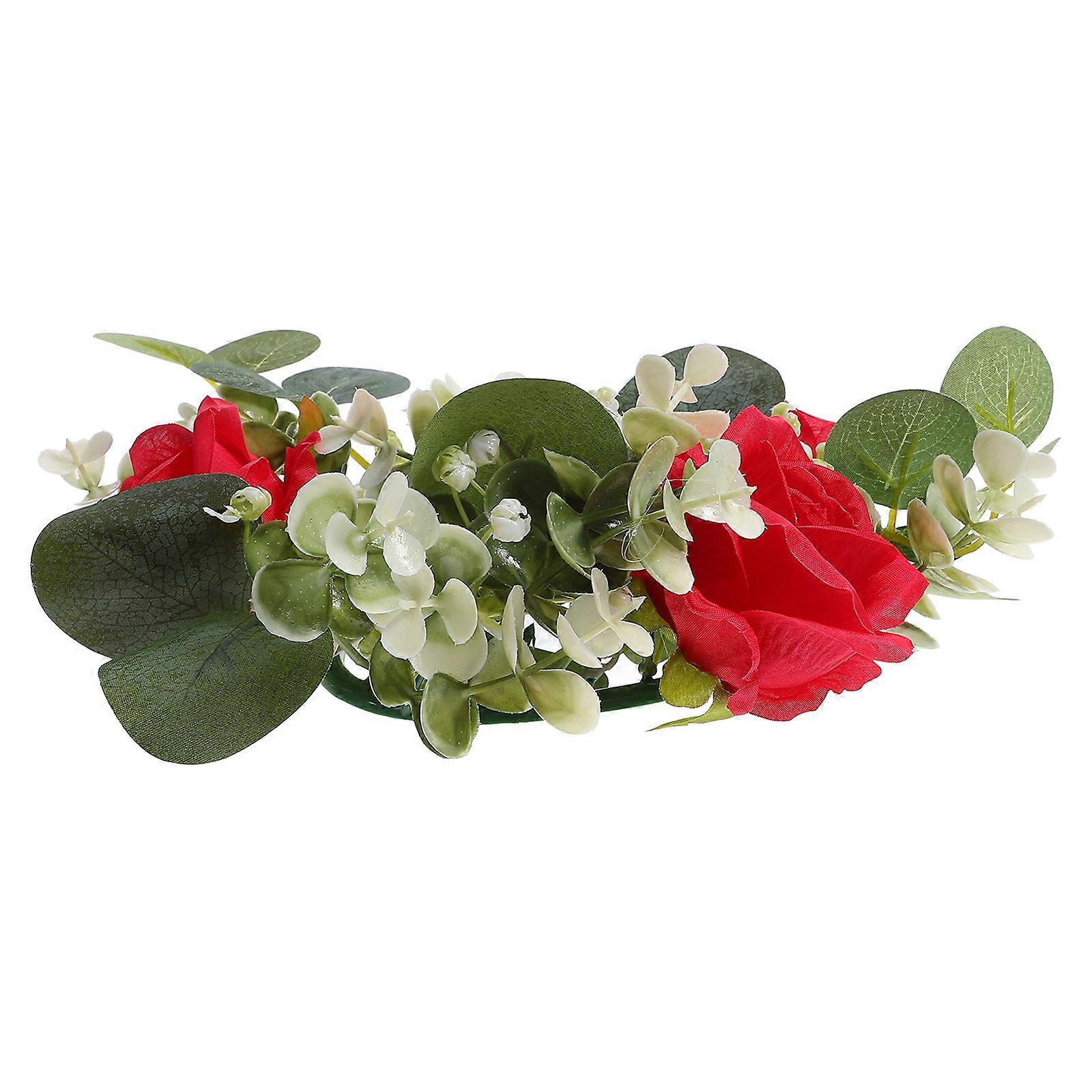 Candlestick Flower Ring Red Fabric Rose Candle Ring for Wedding 1 Piece