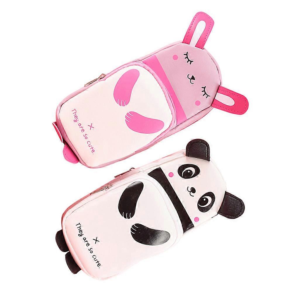 Students Stationery PU Pencil Pen Cases 2Pcs Set