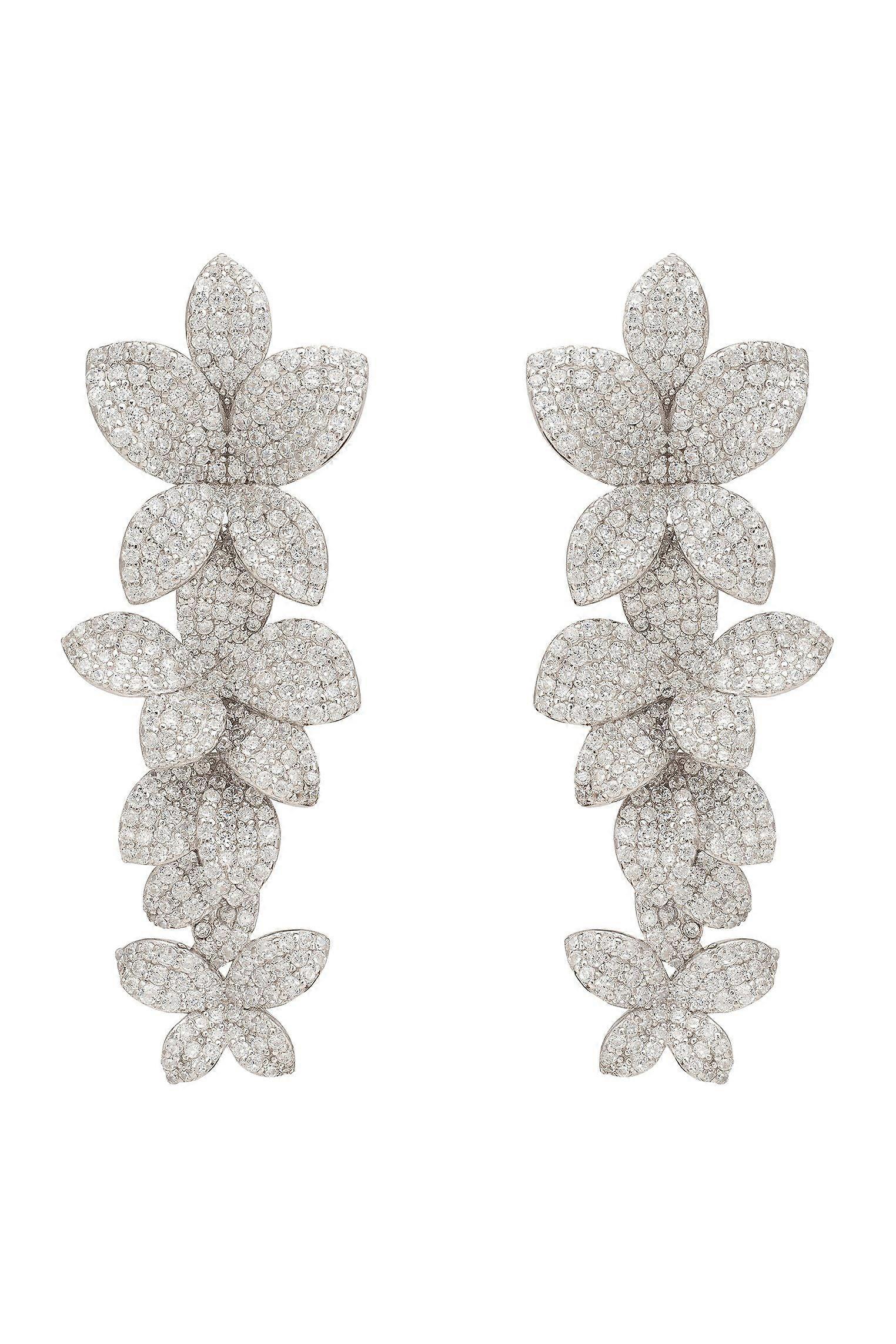 Cherry Blossom Drop Earrings White Silver