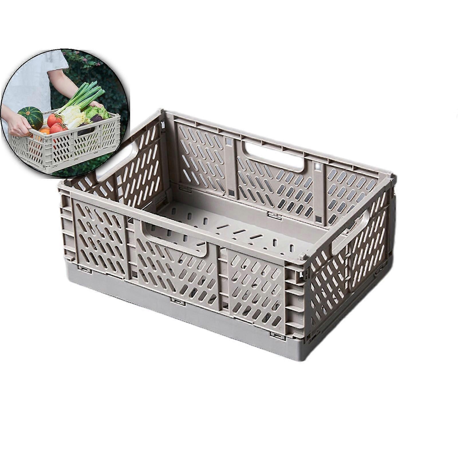 Plastic Collapsible Crate, Stackable Folding Storage Crate for Organization for Adults, Foldable Plastic Crate(Gray)