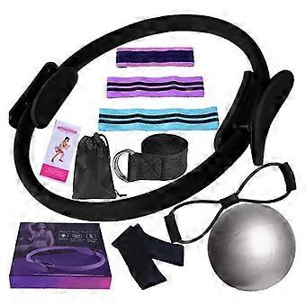 Women's home workout set with resistance bands and yoga ball
