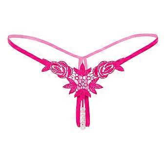 Panties for Women,Mesh Briefs with Tassel Pearl Embellishment and Crochet Lace Up Design Hollow Out Lingerie,Womens Underwear,Hot Pink,L