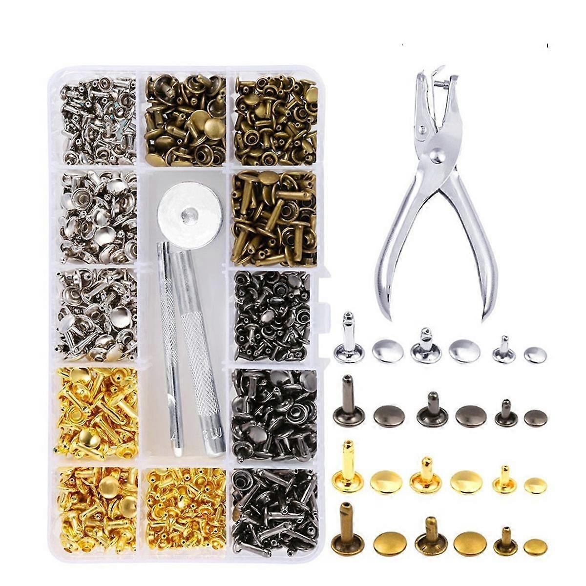 Rivets Kit Double-Sided Rivets for Crafts with 1Pack and Tool
