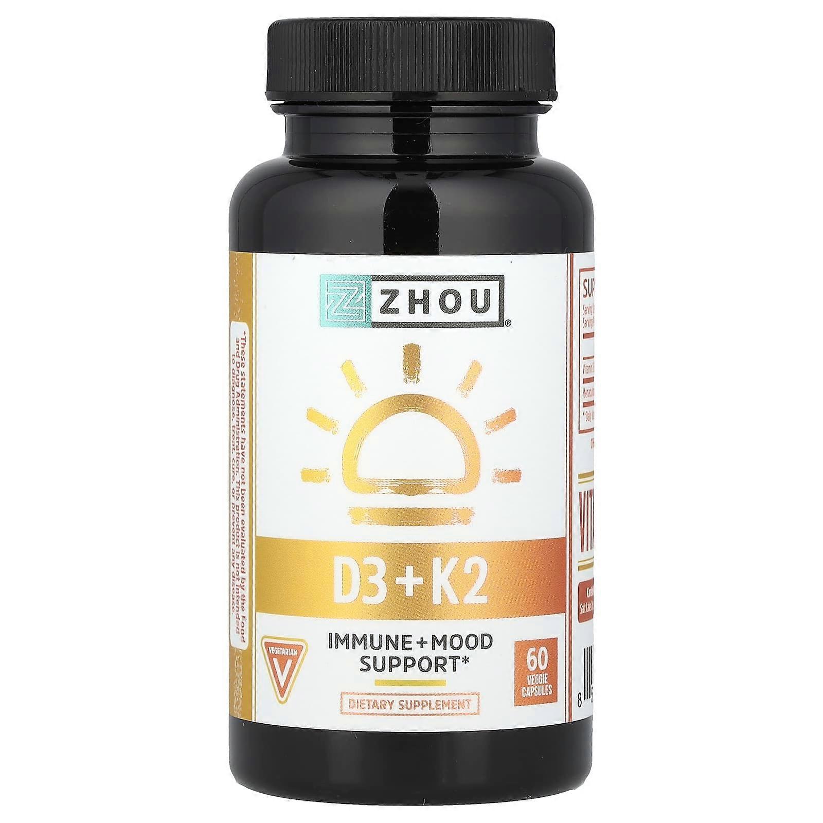 Zhou Ernæring, D3 + K2, 60 Veggie Kapsler