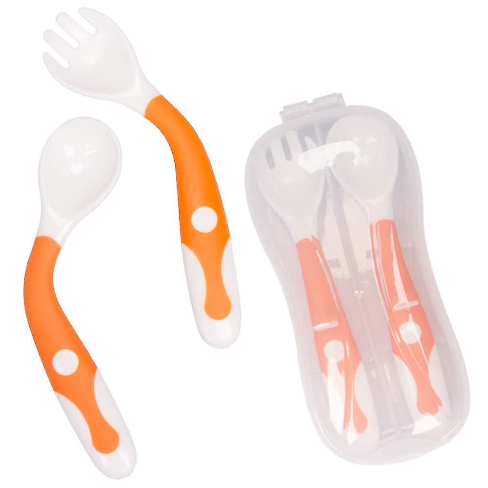 Baby Utensils Spoon Fork Set With Travel Safe Case Toddler Babies Children Feeding Training Spoon Easy Grip Heat-resistant