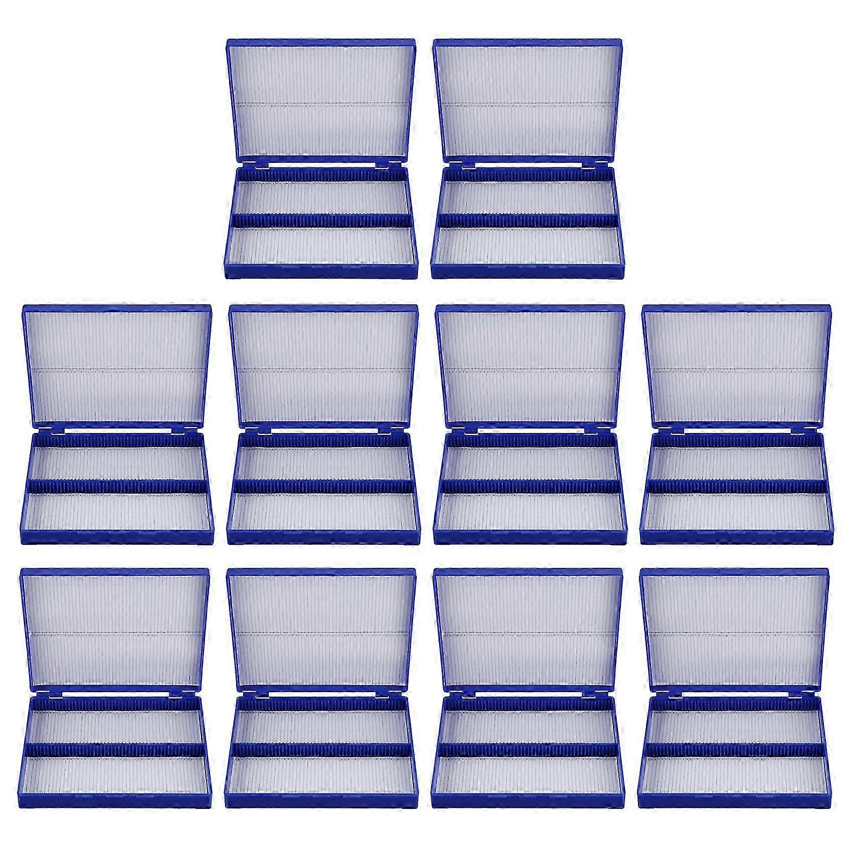10X Royal Blue Plastic Rectangle Hold 100 Microslide Slide Microscope Box JH4