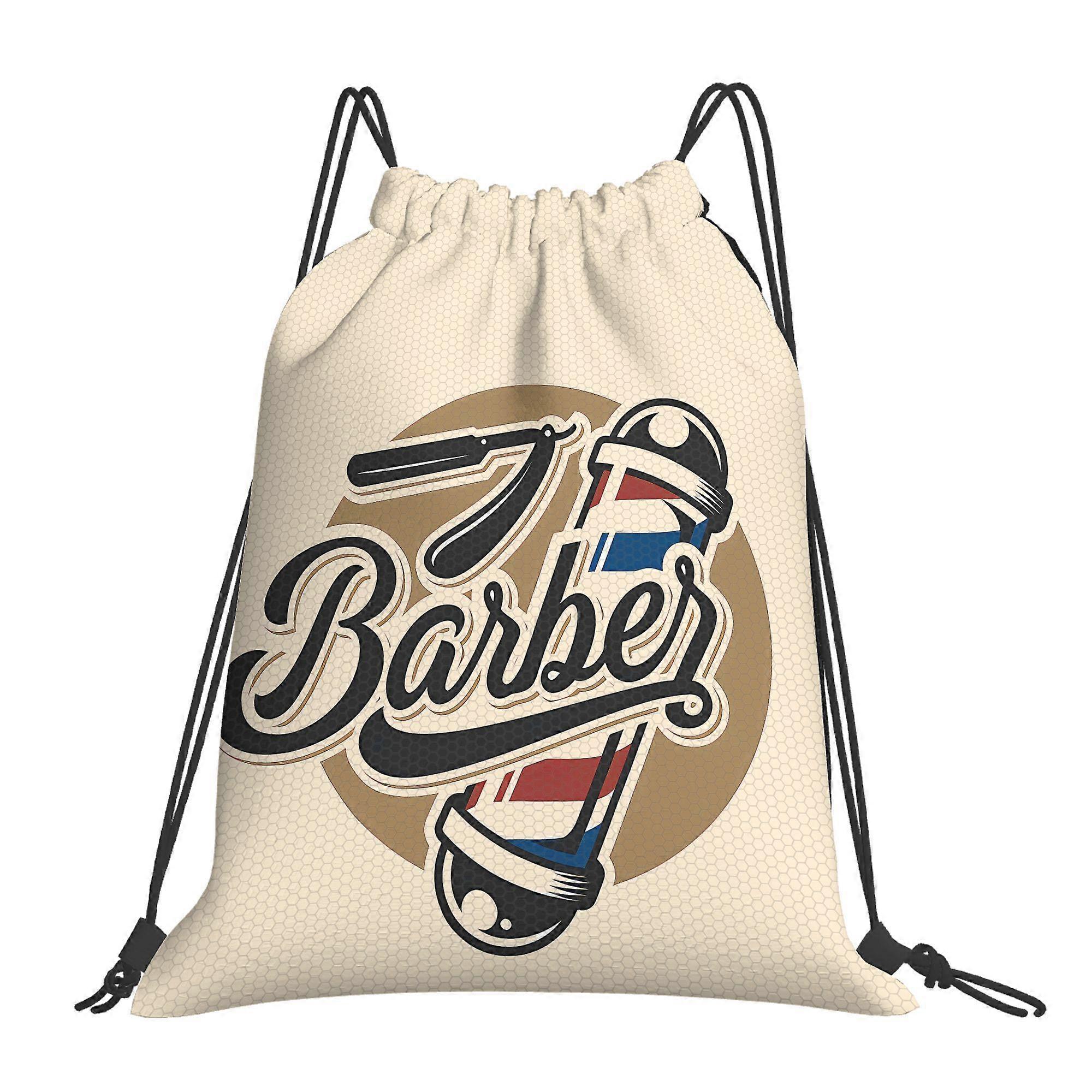2D Flat Drawstring Bag, Barber Shop Drawstring Backpack, 2D Flat-Cqazw