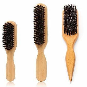 3 Pack Hard Bristle Hair Brush Set, Slick Back Edge Control Smoothing Brush for Women Men, Anti-Frizz Styling Tool, Portable for Travel Grooming