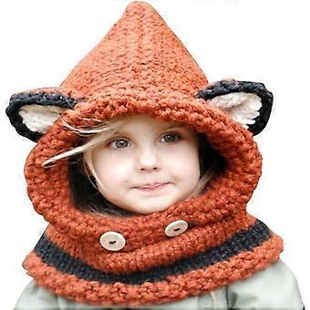Wintermütze Schal Kind Mädchen Baby Sturmhaube Hut Kind Junge gestrickte Wolle mit Fuchsohr schicke Wintermütze Orange dick