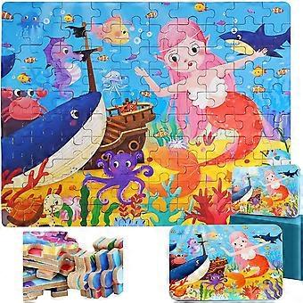 100 Piece Puzzles for Kids Ages 4-8, Wooden Jigsaw Puzzles for Boys Girls Kids Toys Gifts Learning Educational Puzzles for Children (Mermaid)