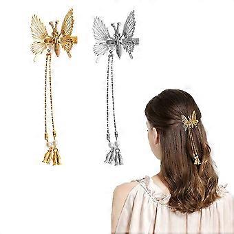 2stk elegant kvast sommerfugl hårnål, antik sideklip vil flytte sommerfugl hårnål, bevægelige flyvende piger skinnende hårklemmer barrettem, elegant metal ta