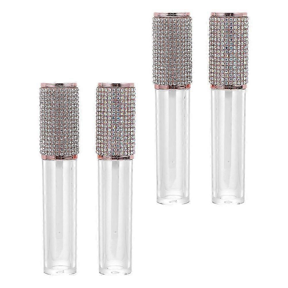 4PCS Empty Lip Gloss Tubes with Rhinestone Patch for Fillable Delicate Glazes Containers