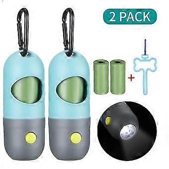 2-pack Dog Poop Bag Dispenser, Compatible Pet Poop Bag Holder With Safe Led Flashlight
