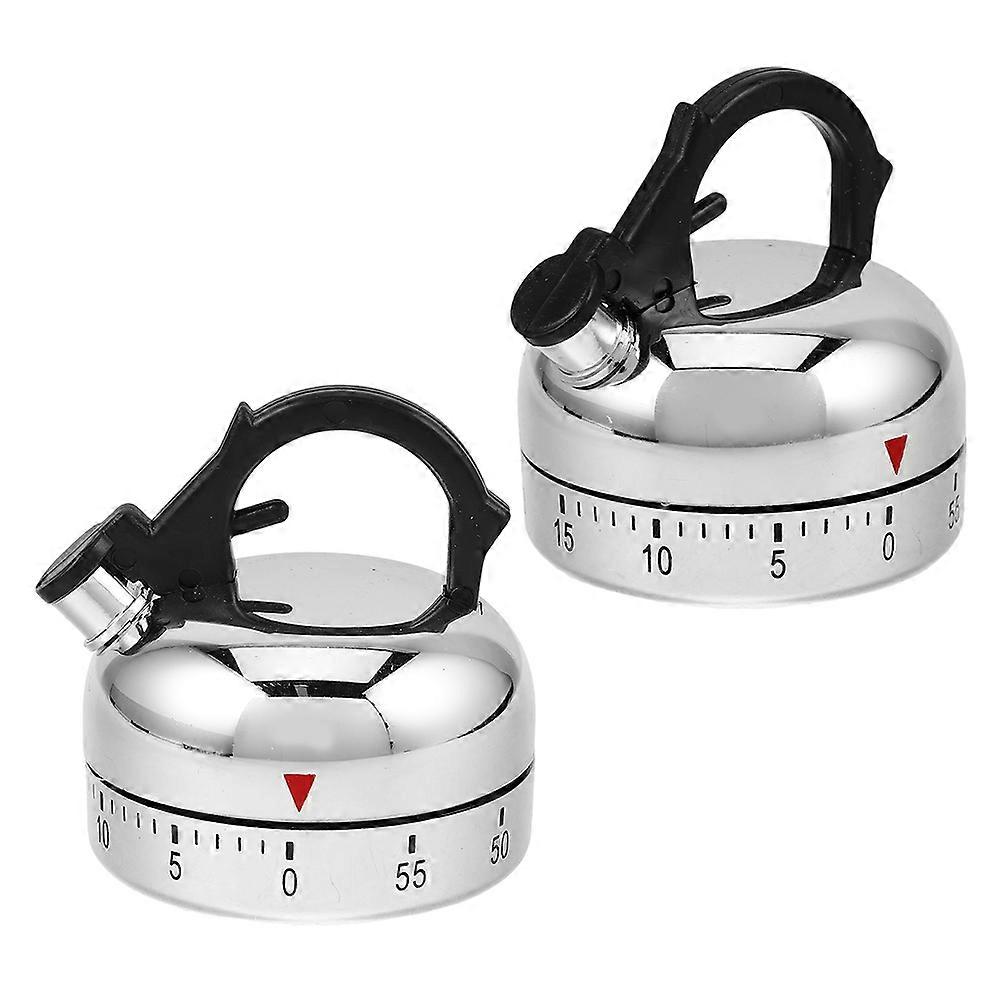 Kitchen Mechanical Timer Manual Cooking Countdown Timer 2Pcs Silver Set