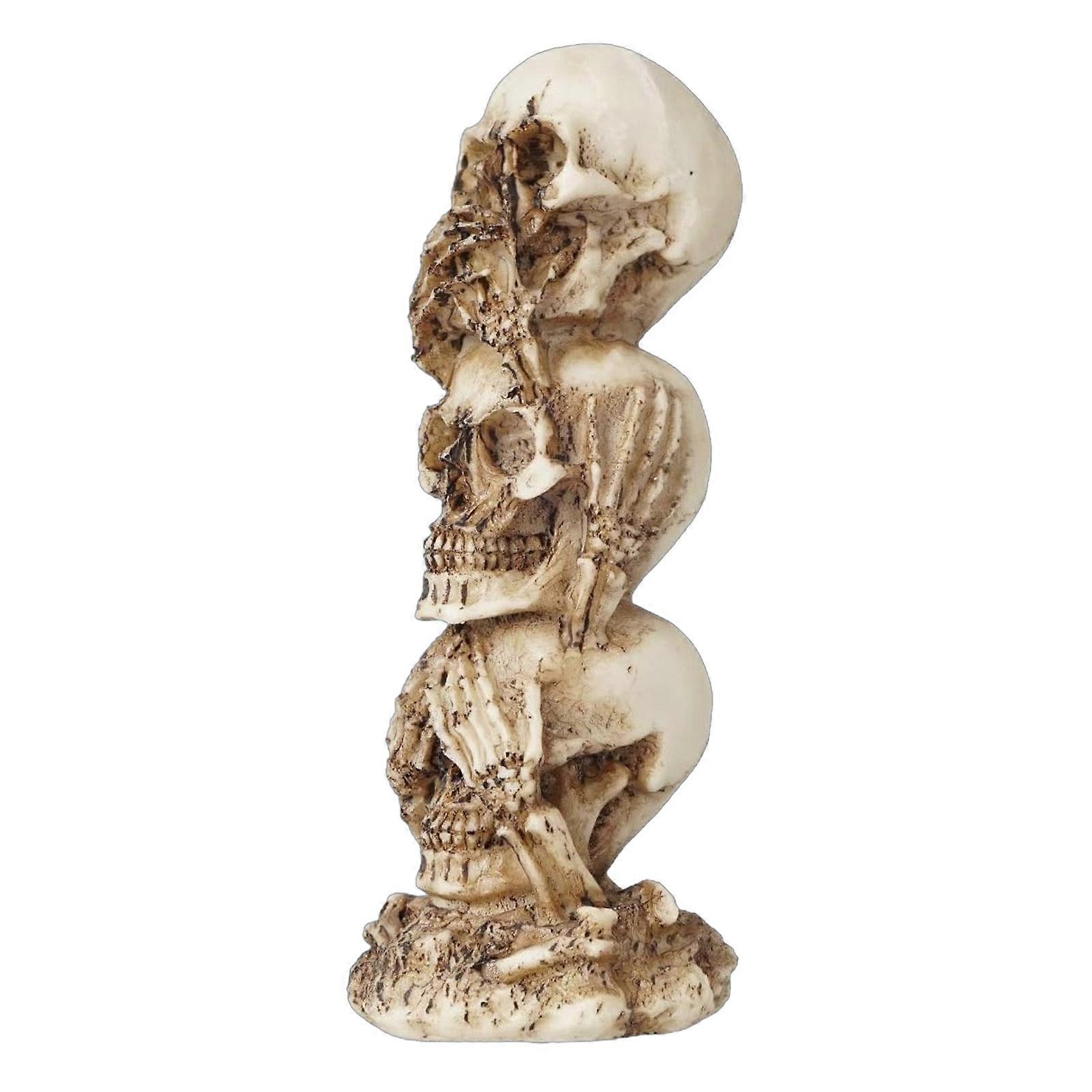 Three Skulls Statue with Gothic Design for Halloween Table Display