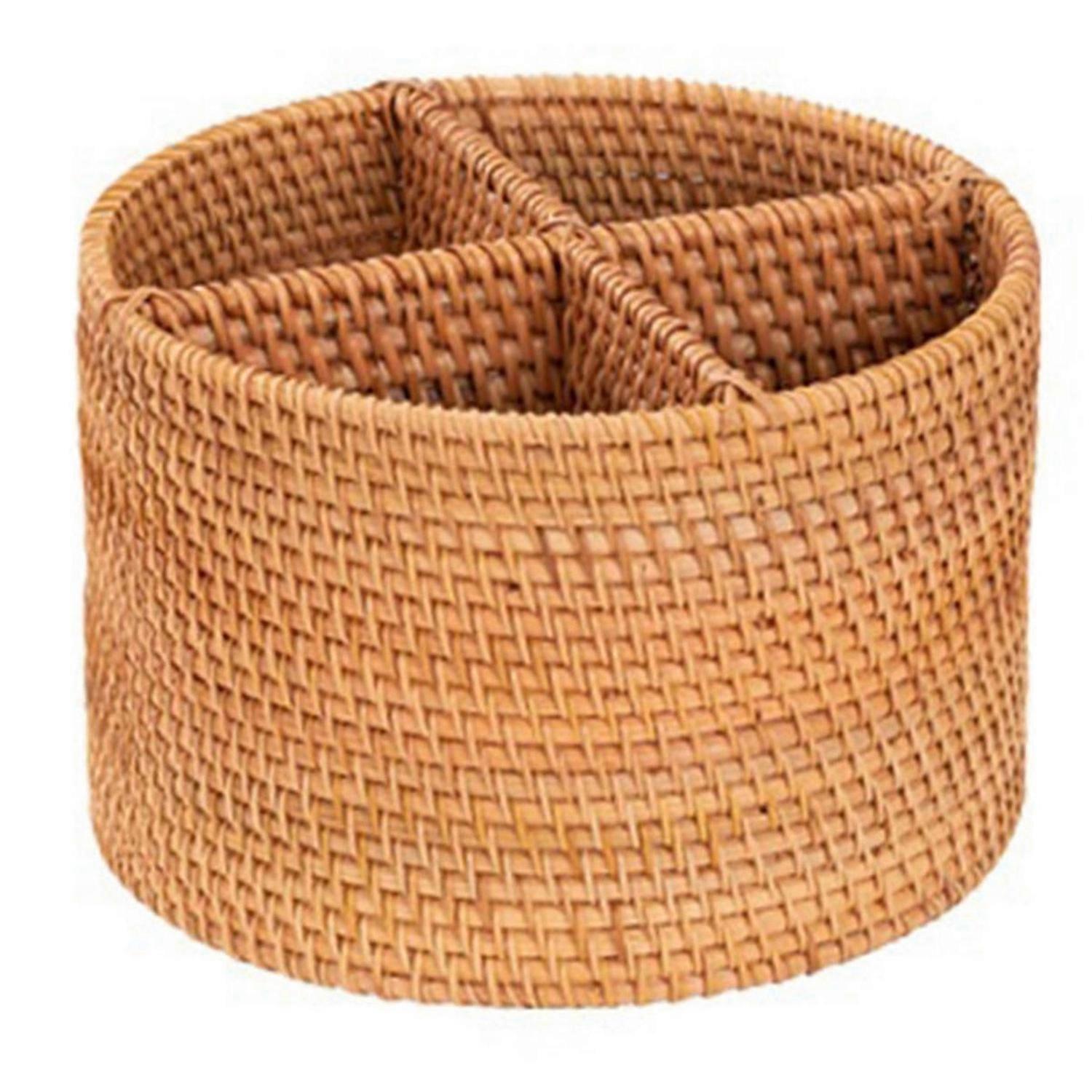 Hand-woven storage box, handle remote control basket, Round