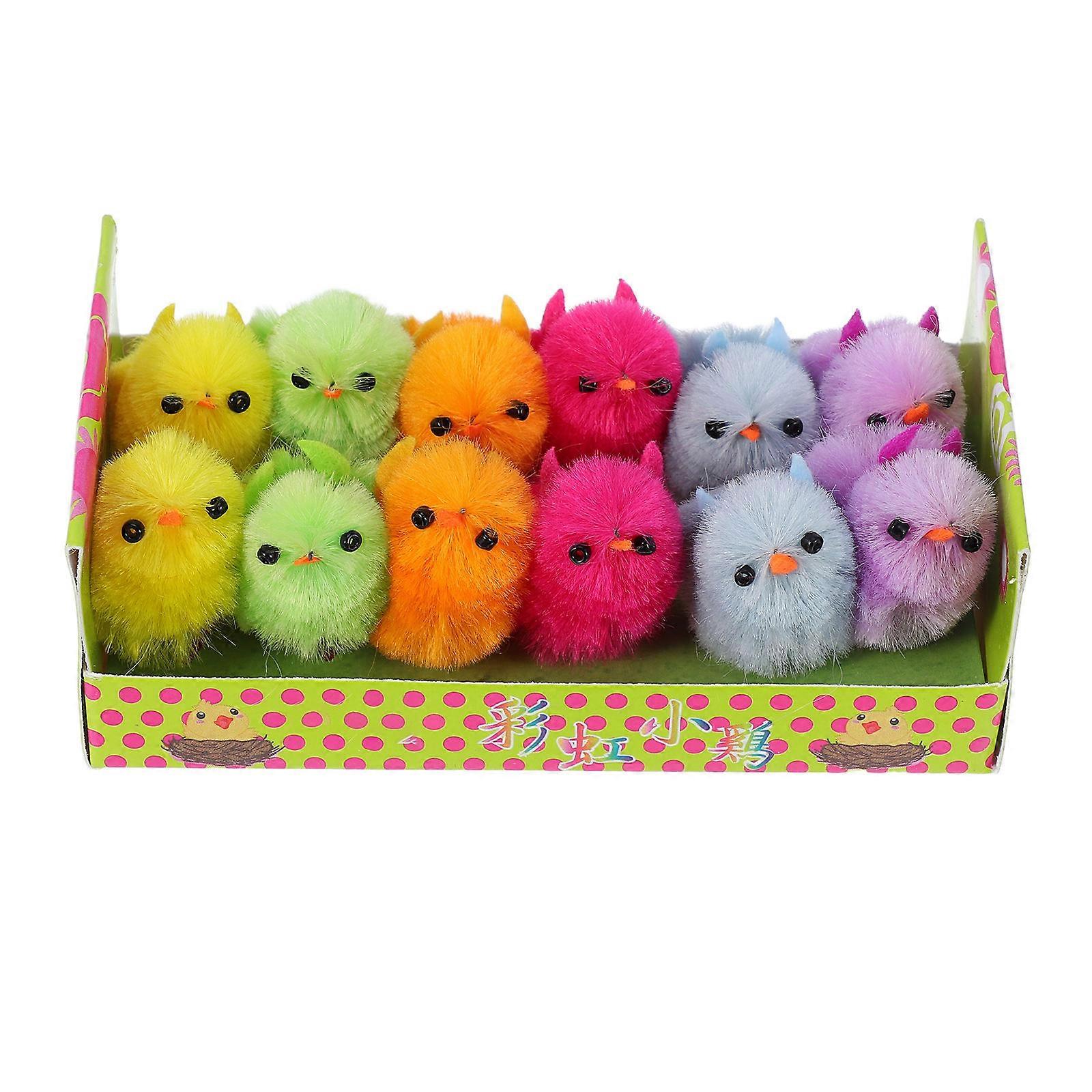 Simulated Fluffy Chicken Plush Figurines for Easter Party 12Pcs
