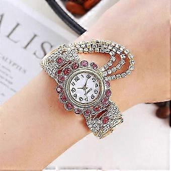 Women's Crystal Quartz Watch with Rhinestone Flower Bezel, Adjustable Metal Bracelet for Wedding Party Daily Wear