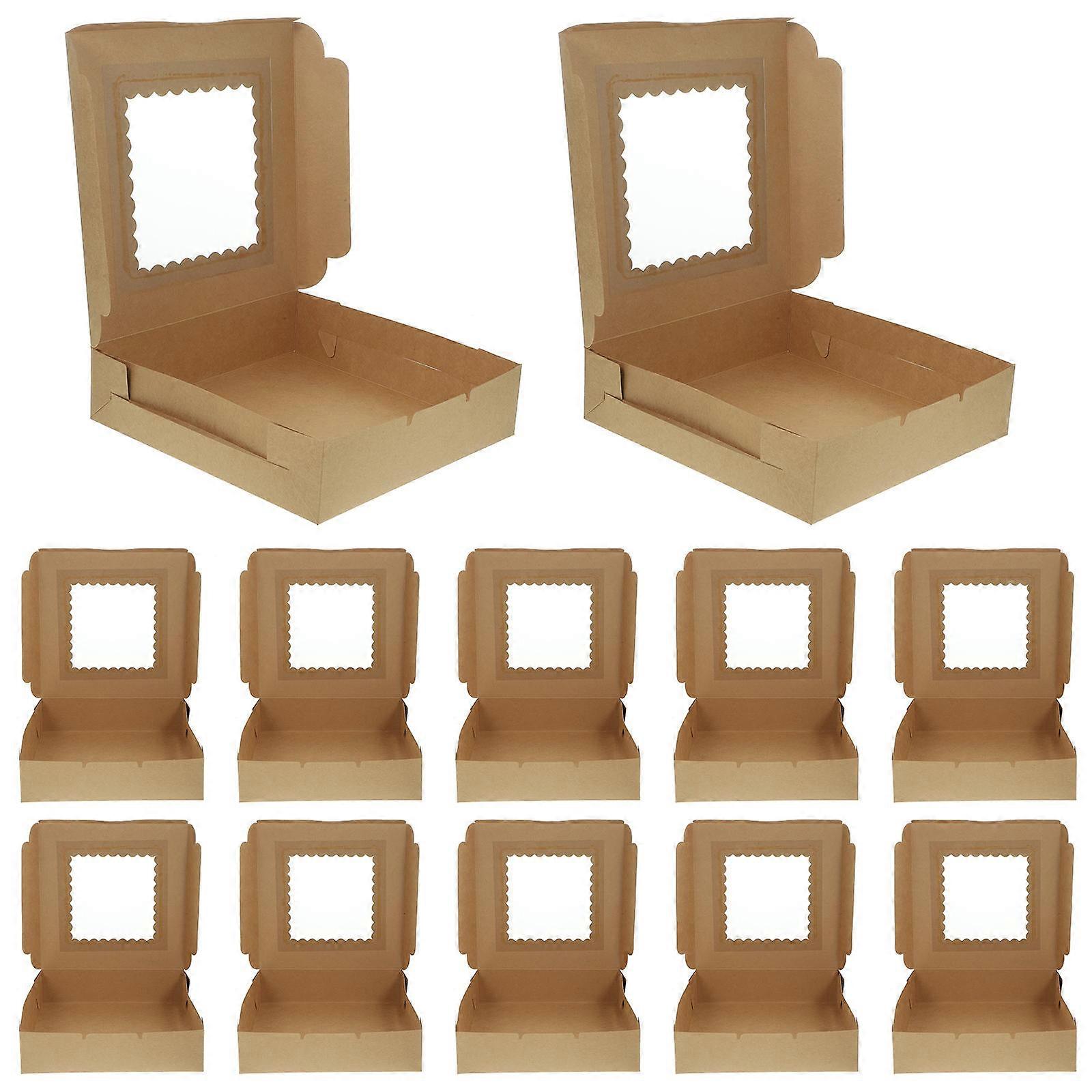 Pie Boxes Pastry Cookie Biscuits Boxes for Storage 12Pcs Khaki Paper Window