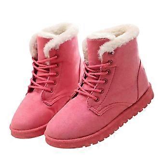 Botines de nieve esponjosos para mujer con forro polar grueso y parte superior de gamuza resistente al agua para un uso cálido en invierno. Suela de goma antideslizante.