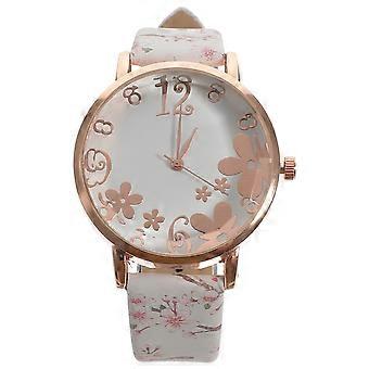 Elegant dameshorloge met bloemenmotief, quartz uurwerk, geschikt voor dagelijks gebruik. Set bestaat uit één horloge in witte kleur met een ronde vorm.