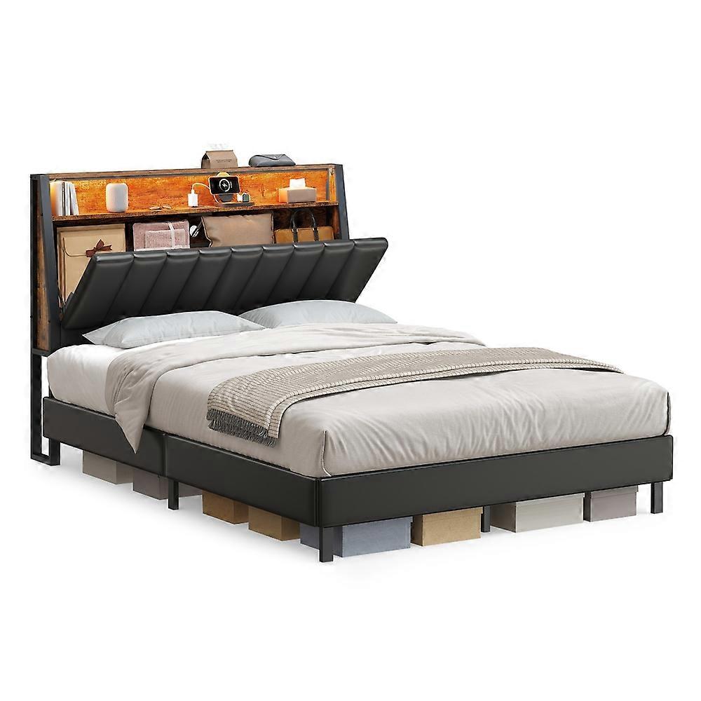LED Bed Frame Full Size, Storage Headboard and Charging S