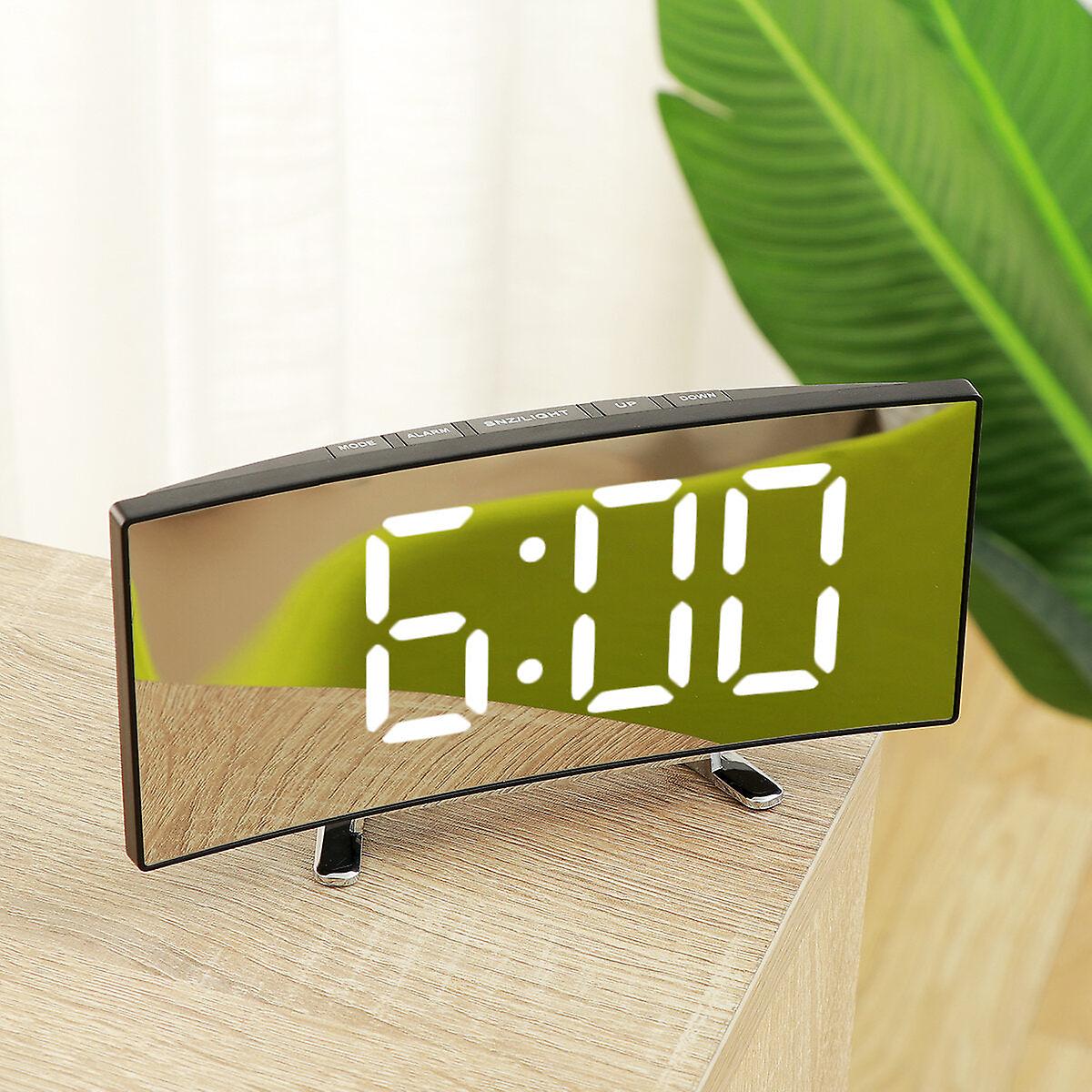 Led digital alarm clock large curved mirror screen brightness