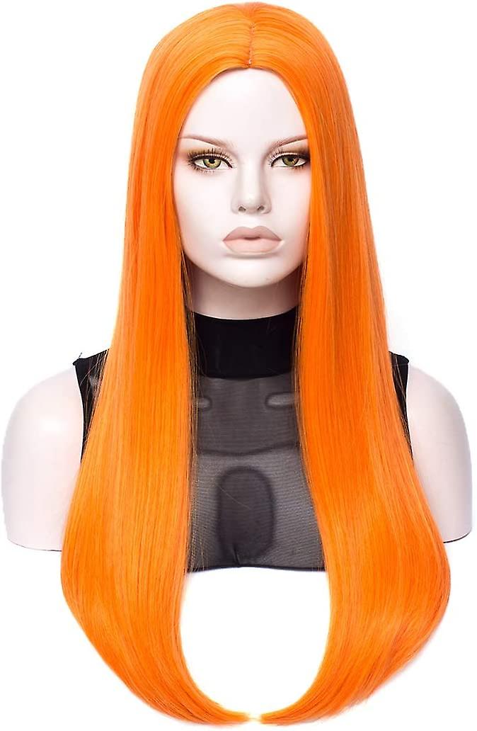 Women's Long Straight Middle Part Synthetic Cosplay Costume (Orange)