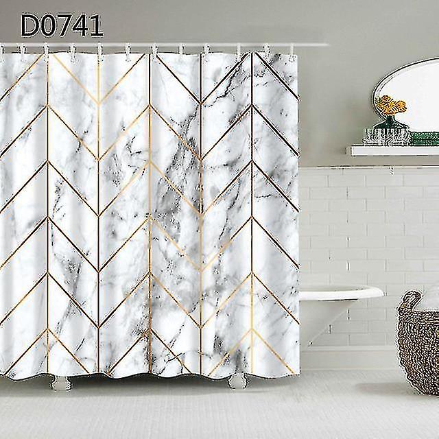 Marble Pattern Geometric Printed Waterproof Bath Shower Curtains For Bathroom