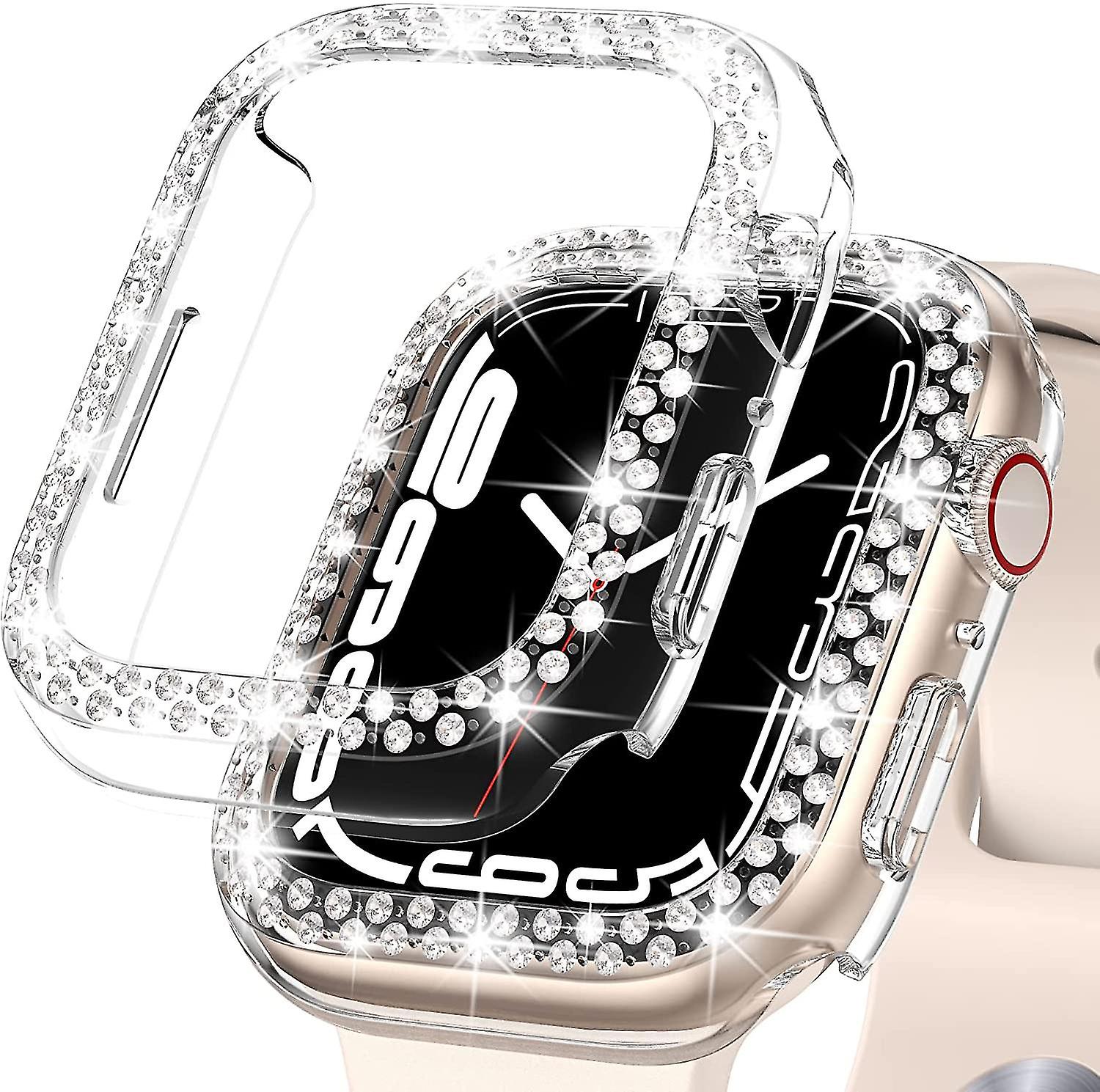 Watch Case Compatible With Series 7 45mm Tempered Glass With Diamonds