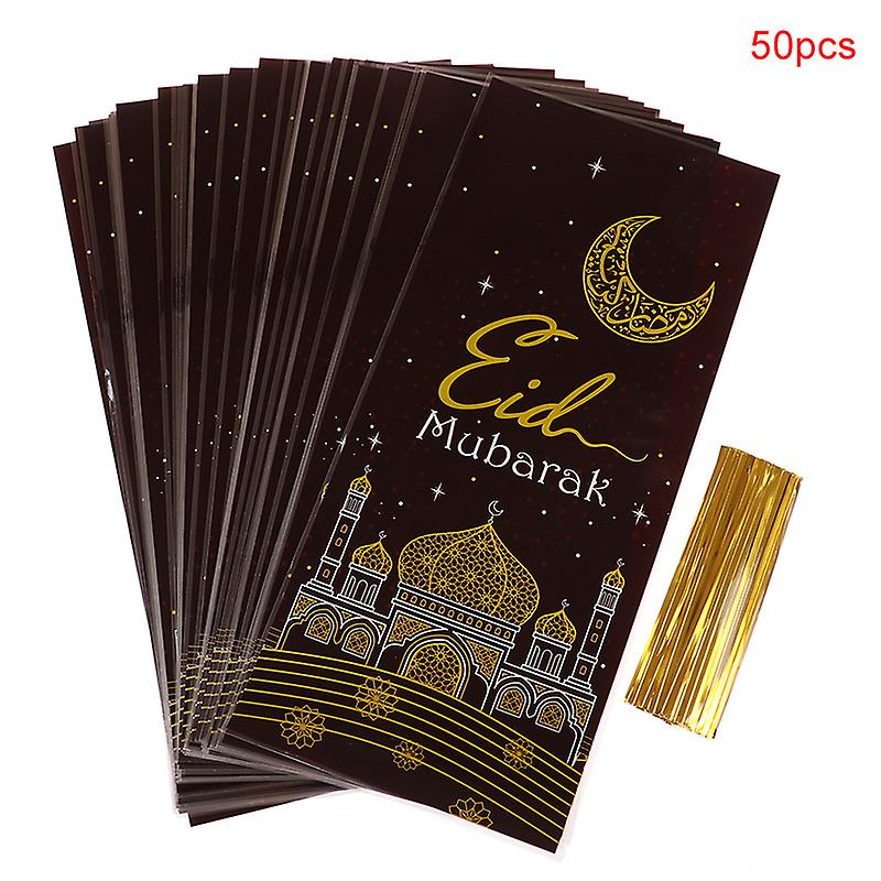 50 قطع عيد مبارك أكياس الهدايا بيت القمر مقابل حلوى كوكي حقيبة لوازم الحزب