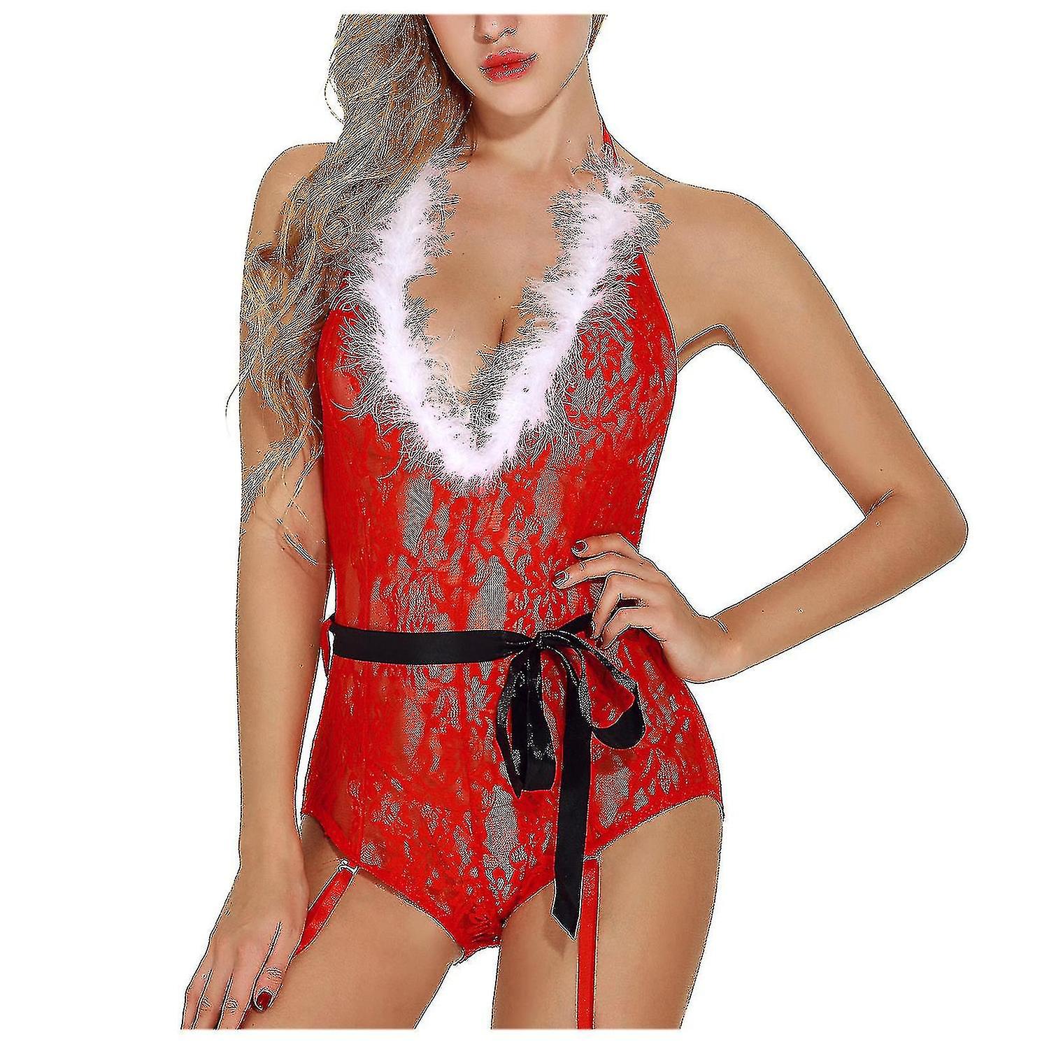 Christmas Cosplay Uniform Temptation Role Play Fun Suit Lace Jumpsuit