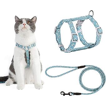 Cat Harness Leash Adjustable Harness and 145CM Rope Leash for Cat Safety Walking(S Light Blue)