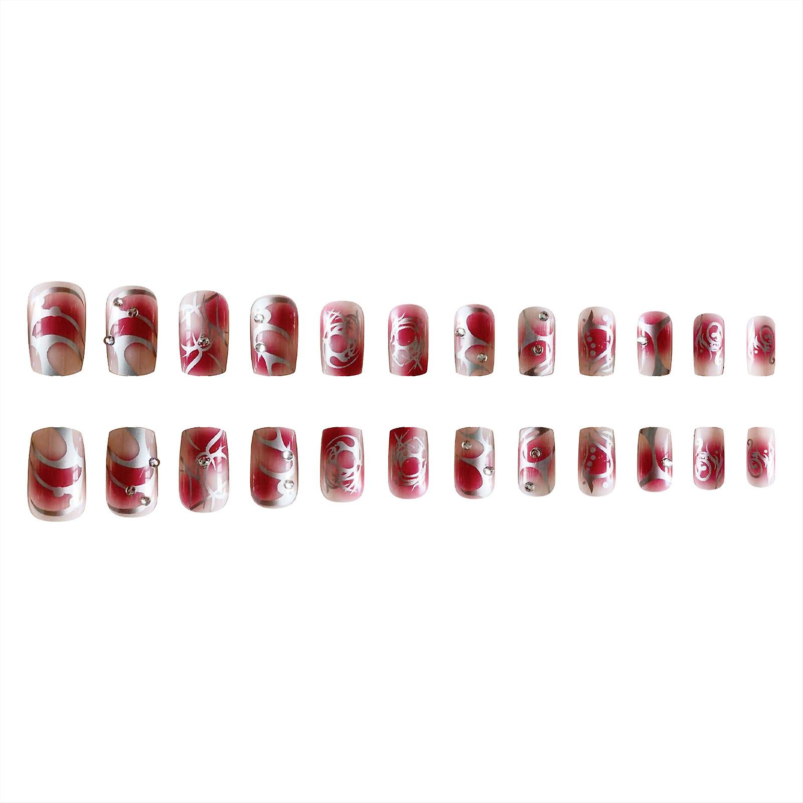 Red Smudge Short False Manicure With Harmless And Smooth Edge Nails For Shopping Traveling Dating