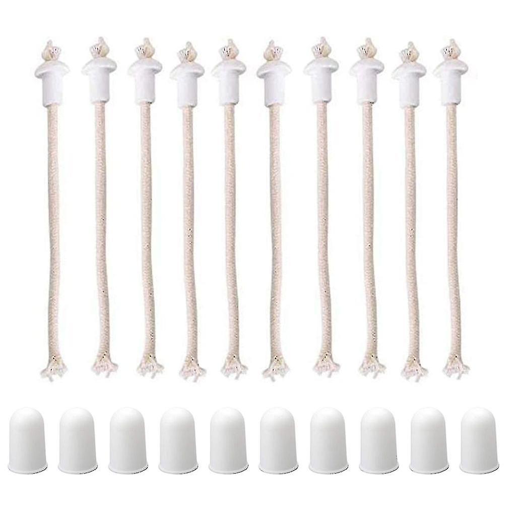 10 Sets Oil Lamp Wicks With Ceramic Holders Covers Replacement Lampwick Jb51-3