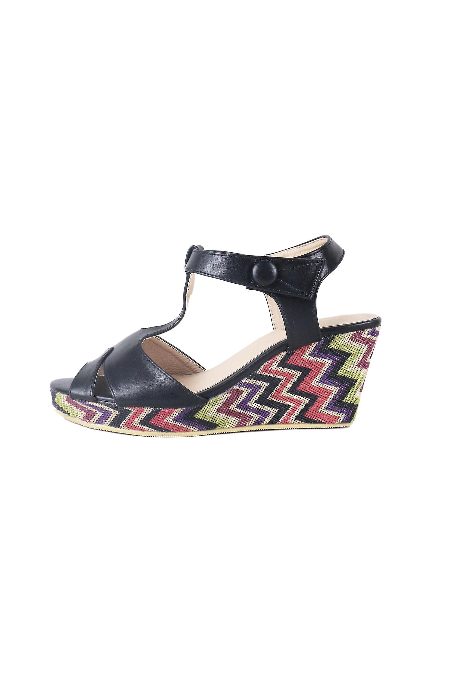 LMS Black Wedge Sandal With Zig-Zag Printed Sole
