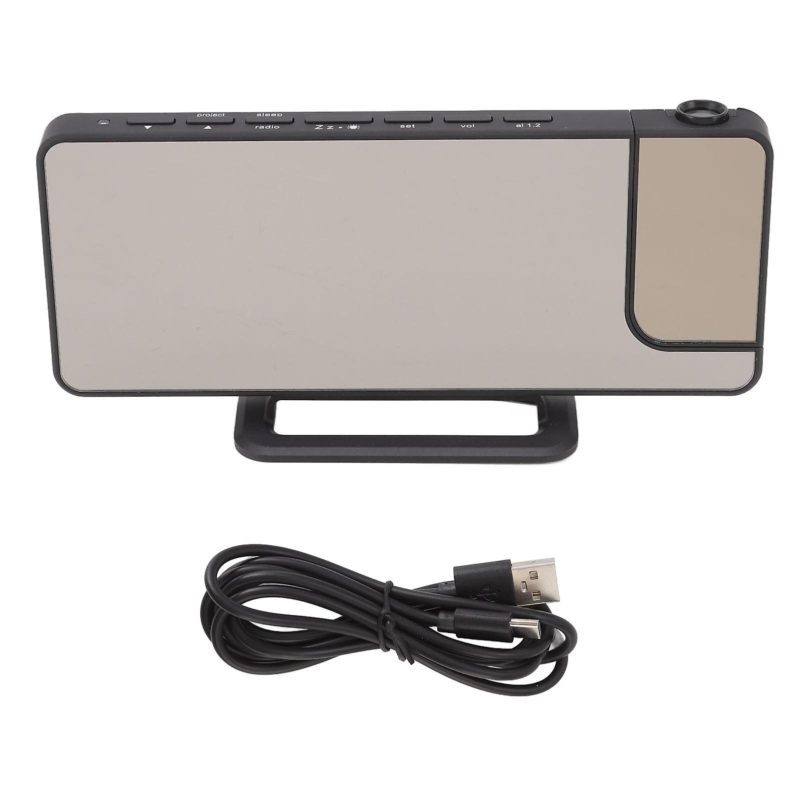 Projection Digital Alarm Clock Radio Large Mirror LED Temperature Humidity Display for Bedroom Ceiling