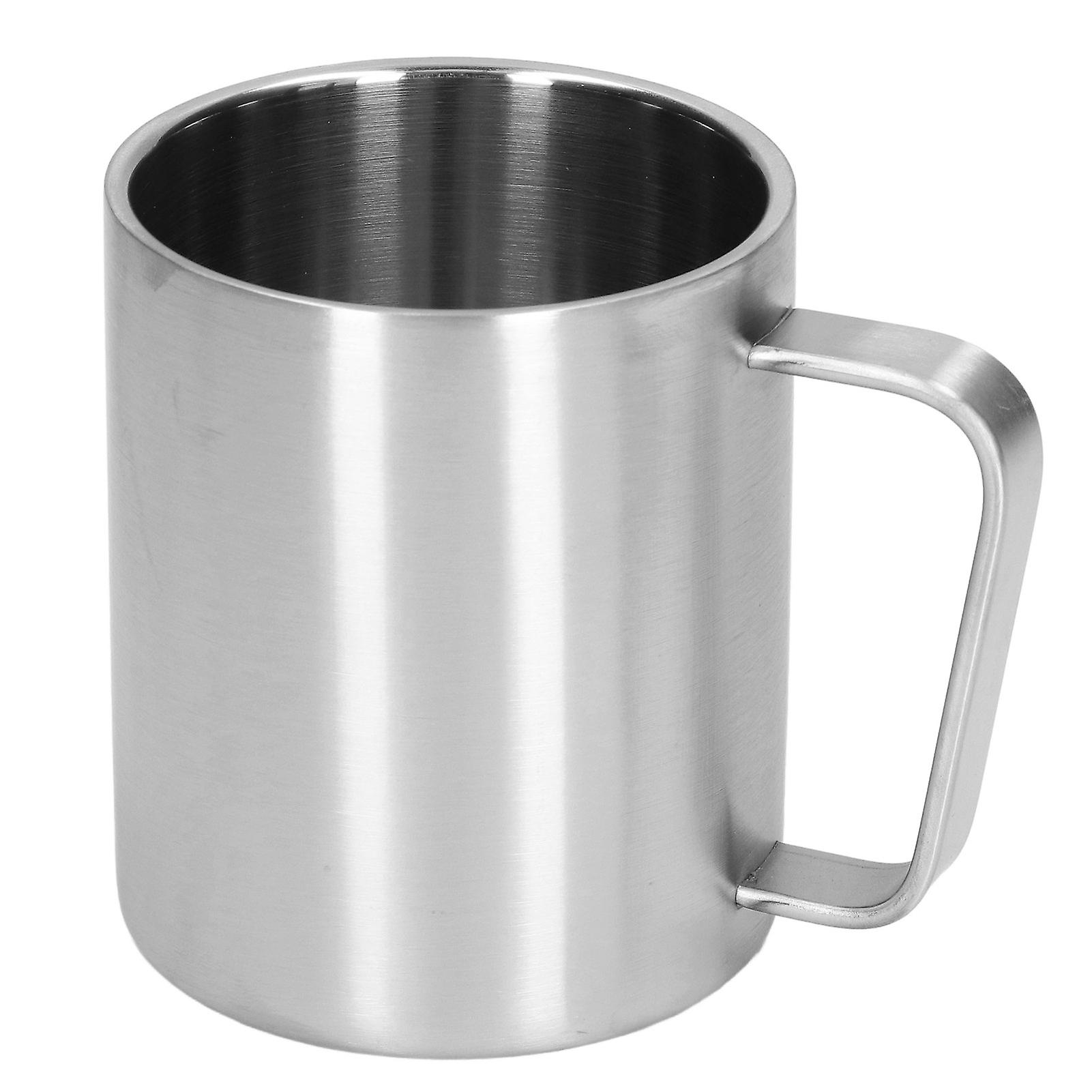 Double Layer Stainless Steel Camping Mug, Portable Flat Bottom Design, Spill Resistant and Easy to Clean, Durable and Environmentally Friendly (300ml)