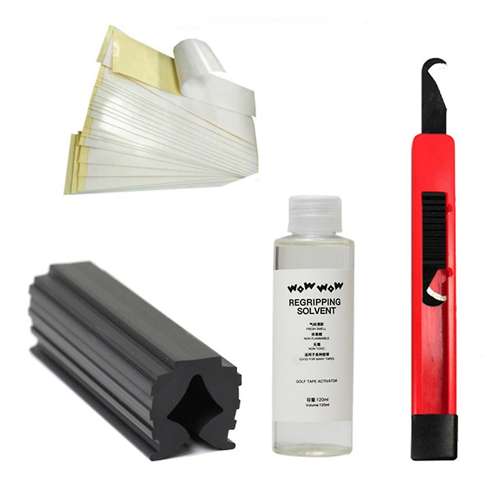 Kit de grip complet pour le regrippage des clubs comprenant 15 rubans, un étau, une pince, un crochet, une lame et un solvant