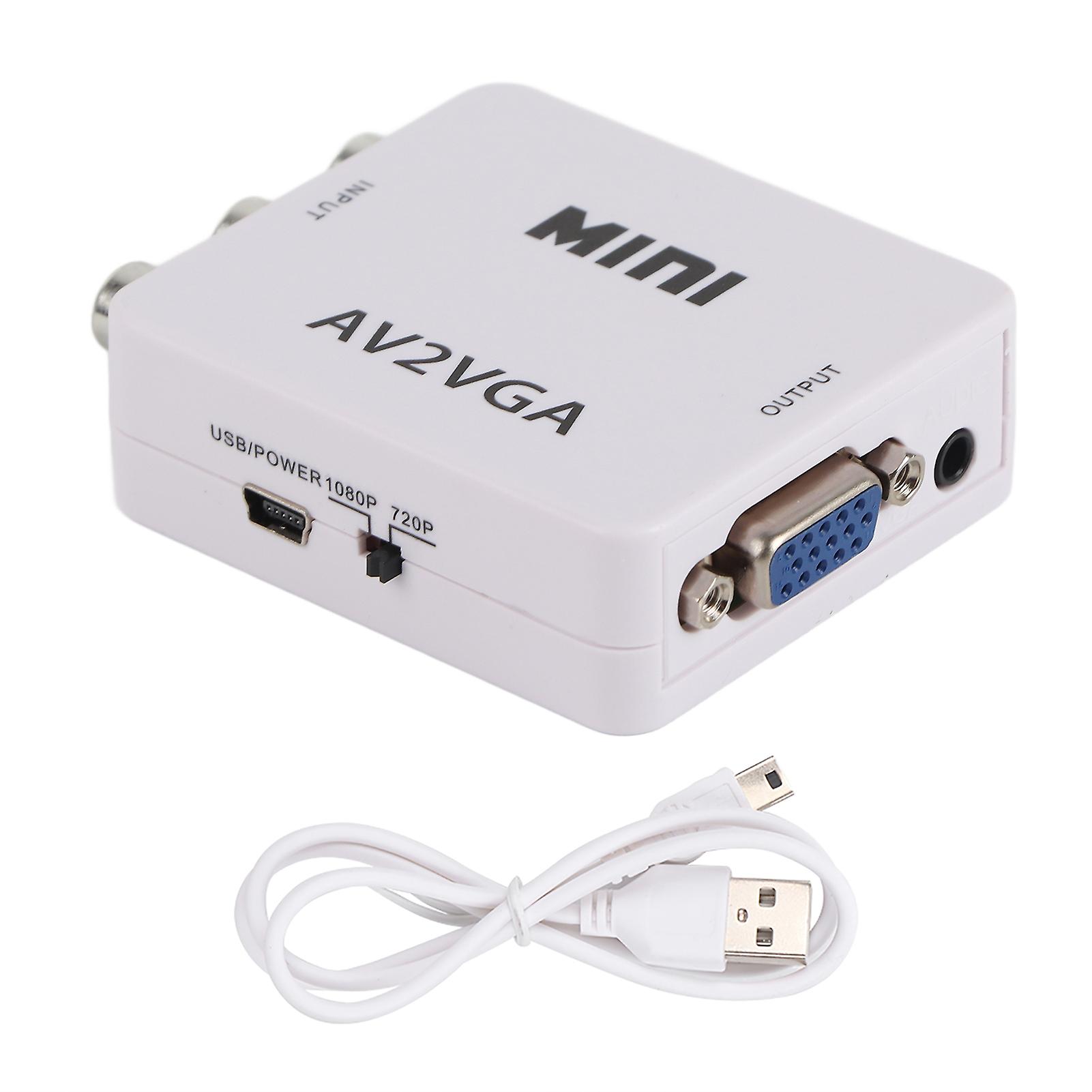 480P Mini Composite AV to VGA Adapter Converter for TV Set Top Box, Audio Video Signal Converter White Compact Design