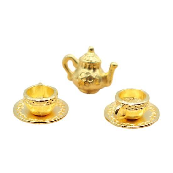 5Pcs/Set 1:12 Dollhouse Teapot Set Miniature Teapot Tea Cup Coaster Model Set Dining Table Model Decor Toy Dollhouse Accessories