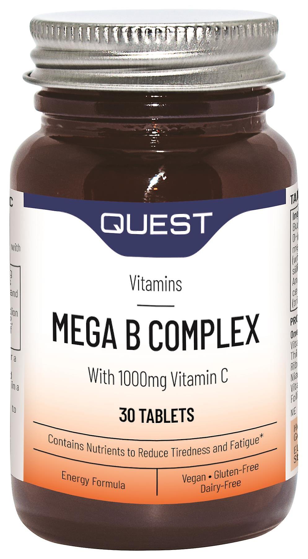 Quest Mega B Complex - B Vitamins + Vitamin C - 30 Tablets