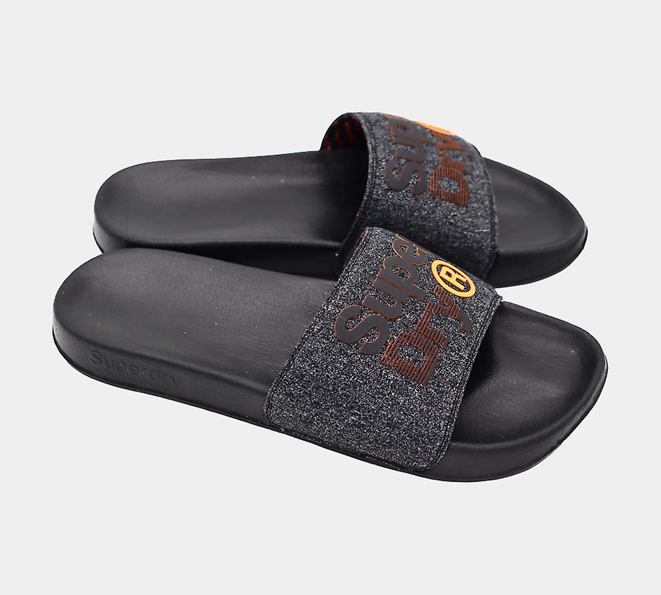 Men's Superdry Lineman Pool Slides MF3103STW2J Black/Orange XL