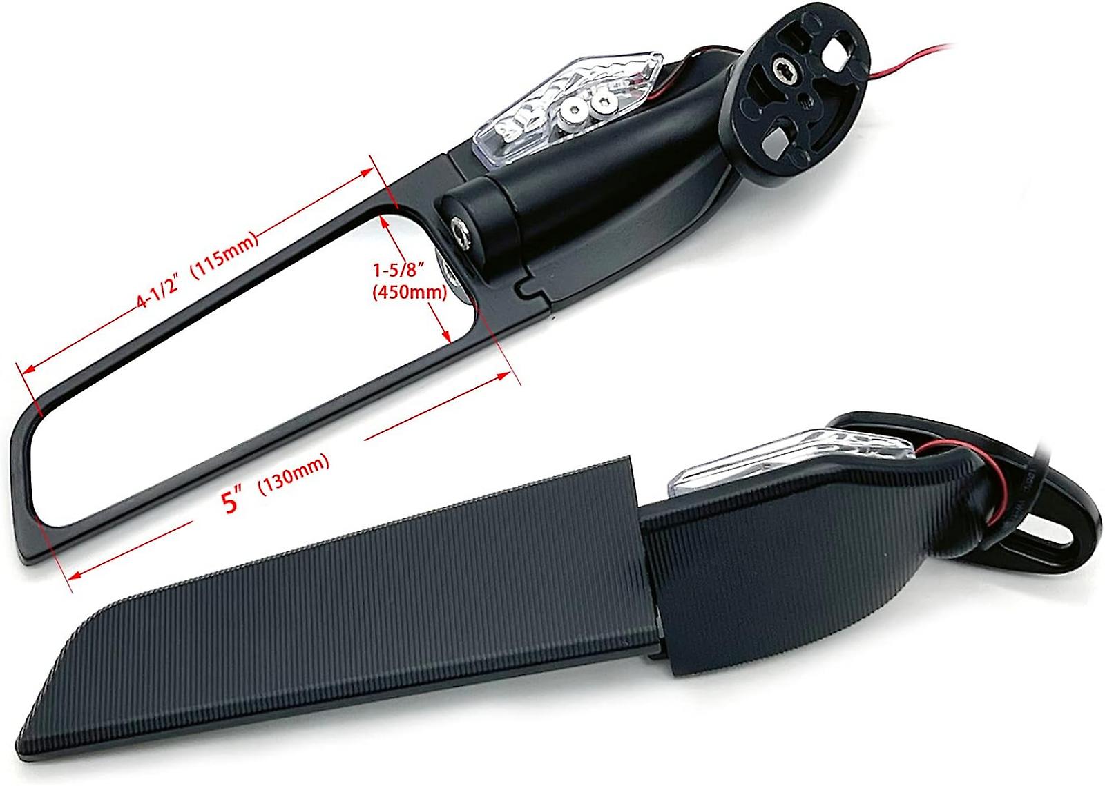 Aluminum Motorcycle Rearview Mirrors with LED Turn Signals Indicator Light, Wind Wing Winglets Style, Bigger Surface, Wide Angle for Kawasaki Ninja 3