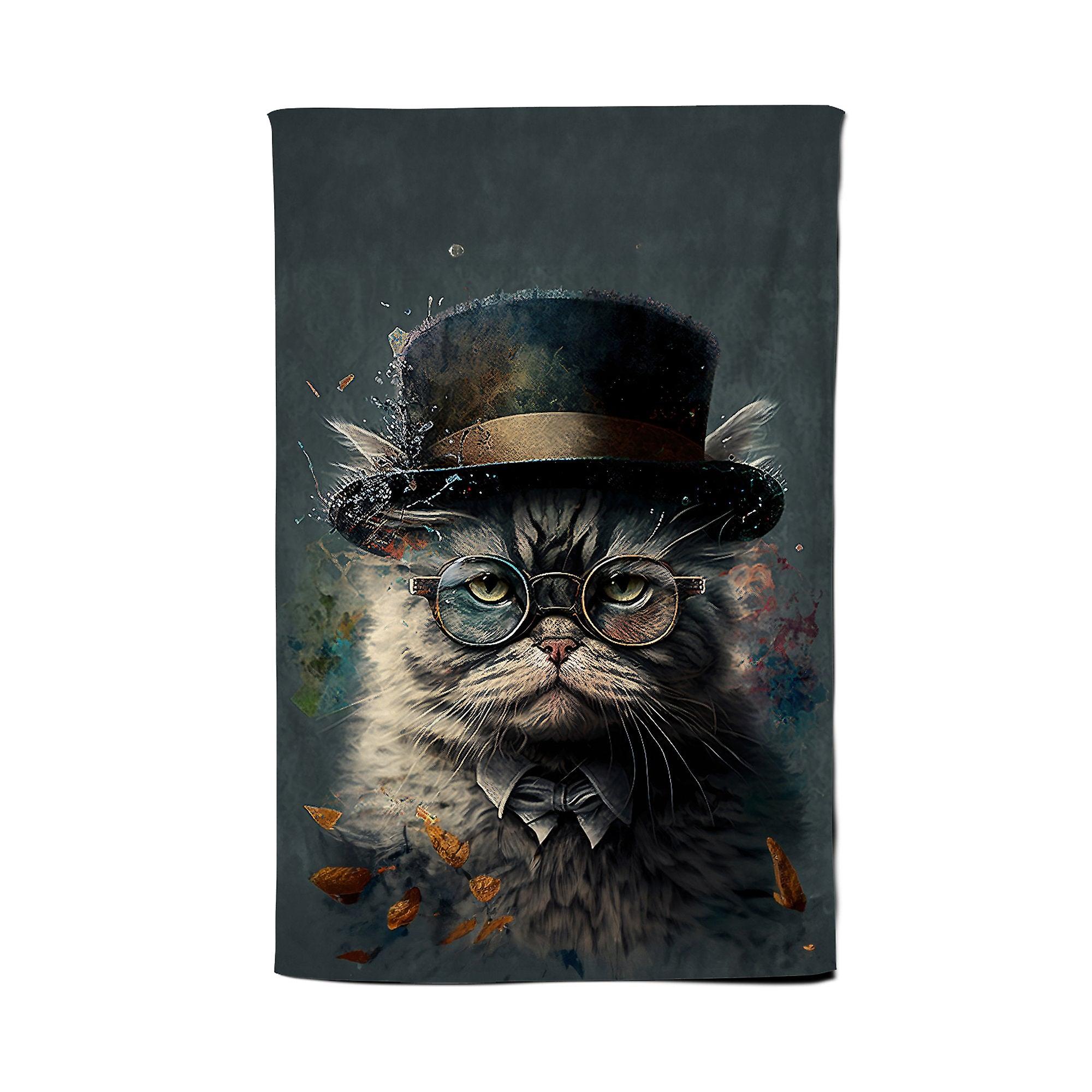 Selkirk Rex Cat With Glasses Splashart Tea Towel