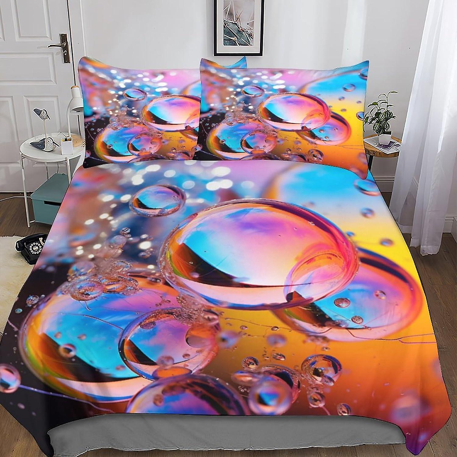VCLUST Watercolor Bubbles Bedding Set Duvet Cover Soft Microfiber Hidden Zipper Colorful Bubbles Quilt Cover with 3D Print Design for Kids Teenagers A