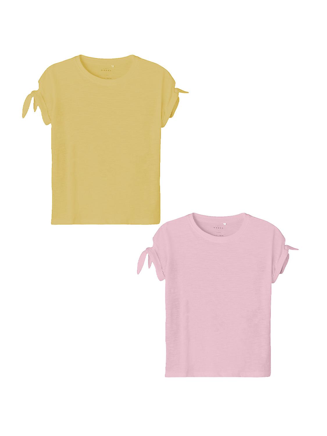 NAME IT Mädchen T-Shirt 2er-Set Rundhals Kurzarm Schleifendetails Bequemes Top