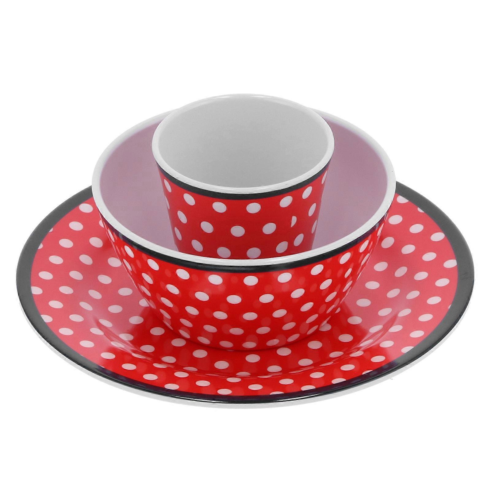 Fruit Plate Bowl Cup Kit Red Dot Pattern Tableware Set Household Kitchen Accessory