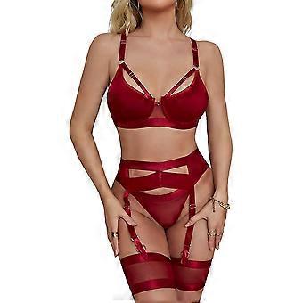 Kaise Garter Lingerie Pour Femmes, Lingerie Dentelle sexy, Sheer Matching 4 Piece Lingerie Set Party Costume Cadeau